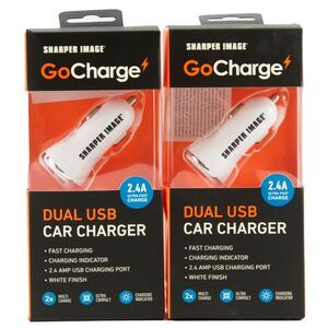 Sharper Image GoCharge Dual USB Car Charger in White, 2 Pack